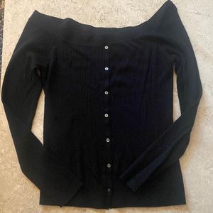 Frame Denim Off the Shoulder Ribbed Cardigan